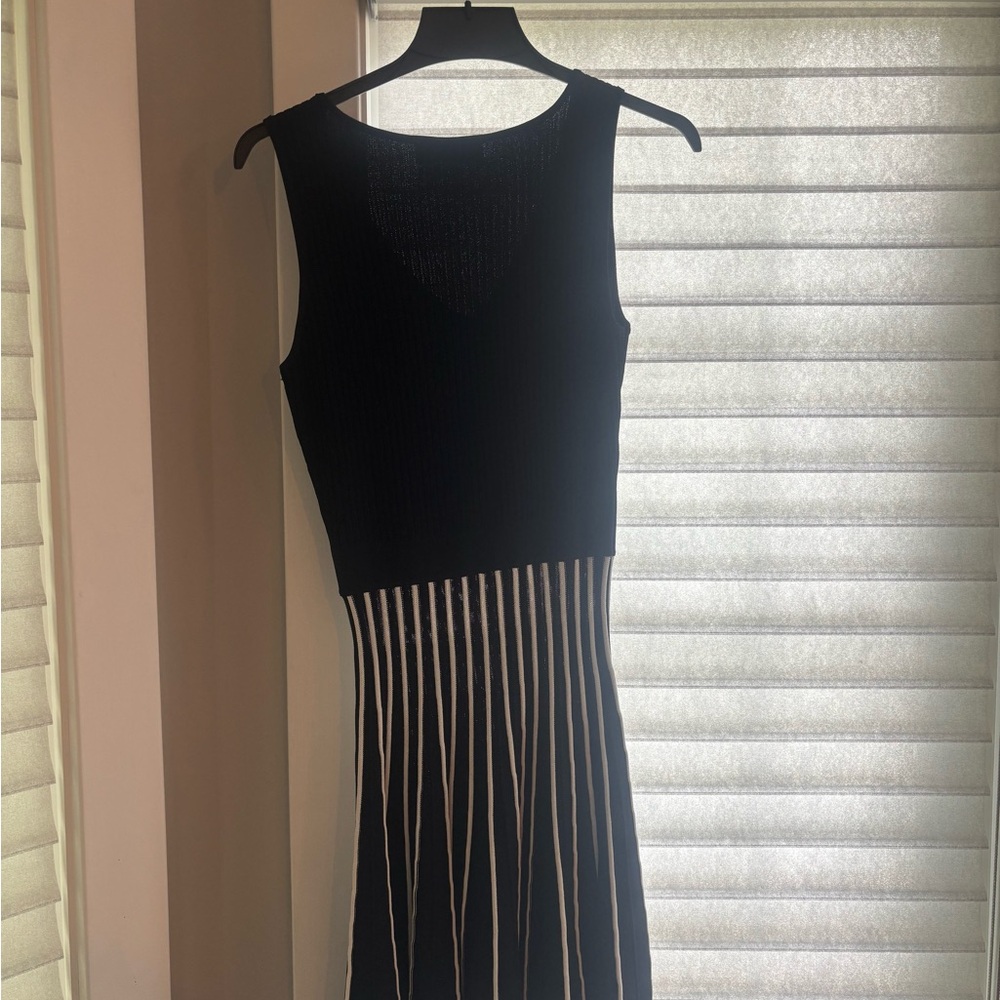 Ivanka Trump Black and White Pleated Sheath Midi Dress